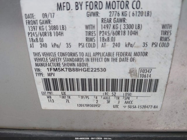 Продаж на аукціоні авто 2017 Ford Explorer, vin: 1FM5K7B88HGE22530, номер лоту: 46083356