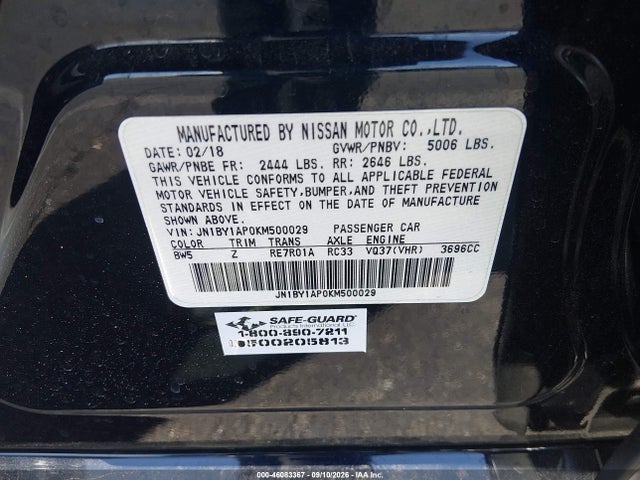 Продажа на аукционе авто 2019 Infiniti Q70 3.7 Luxe, vin: JN1BY1AP0KM500029, номер лота: 46083367