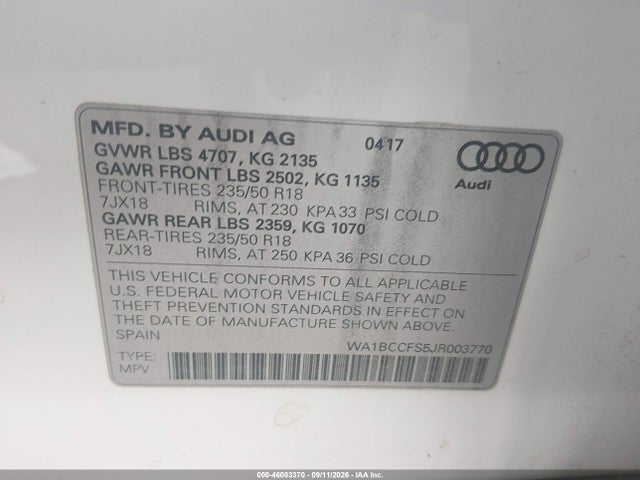 Aukcja sprzedaży 2018 Audi Q3 2.0t Premium/2.0t Sport Premium, vin: WA1BCCFS5JR003770, numer aukcji: 46083370
