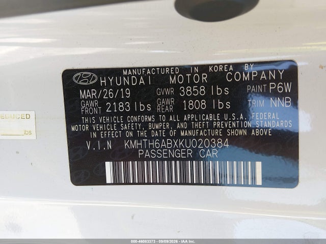 Продажа на аукционе авто 2019 Hyundai Veloster Turbo, vin: KMHTH6ABXKU020384, номер лота: 46083373
