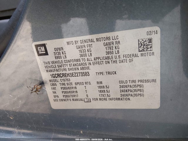 46083374 :رقم المزاد ، 1GCRCREH3EZ273583 vin ، 2014 Chevrolet Silverado 1500 1lt مزاد بيع