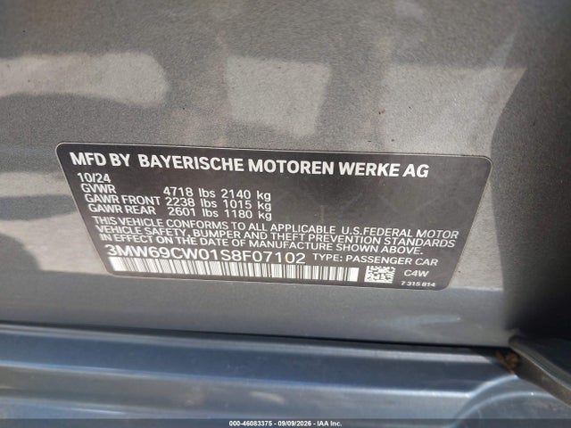 Aukcja sprzedaży 2025 Bmw 330i, vin: 3MW69CW01S8F07102, numer aukcji: 46083375