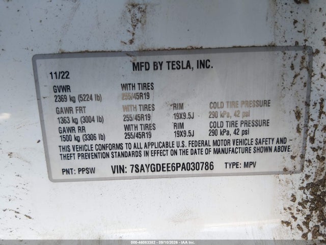 2023 Tesla Model Y Awd/long Range Dual Motor All-wheel Drive მანქანა იყიდება აუქციონზე, vin: 7SAYGDEE6PA030786, აუქციონის ნომერი: 46083382