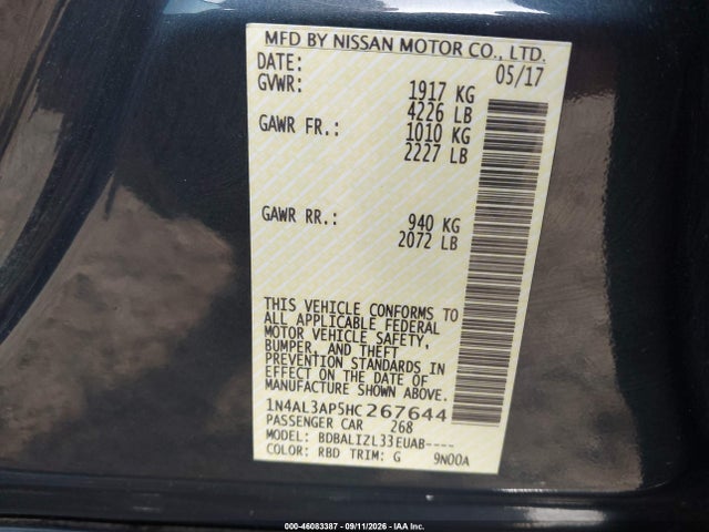Nissan Altima 2.5 Sv 2017 1N4AL3AP5HC267644 Image 9