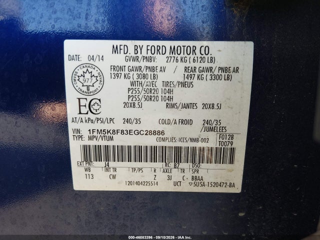 Ford Explorer Limited 2014 1FM5K8F83EGC28886 Image 9