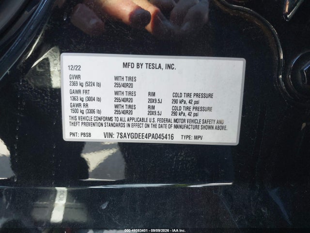 Aukcja sprzedaży 2023 Tesla Model Y Awd/long Range Dual Motor All-wheel Drive, vin: 7SAYGDEE4PA045416, numer aukcji: 46083401