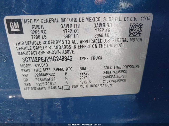 Aukcja sprzedaży 2017 Gmc Sierra 1500 Denali, vin: 3GTU2PEJ2HG248845, numer aukcji: 46083404