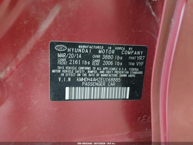 Продажа на аукционе авто 2014 Hyundai Elantra Sport, vin: KMHDH4AH2EU168885, номер лота: 46083406