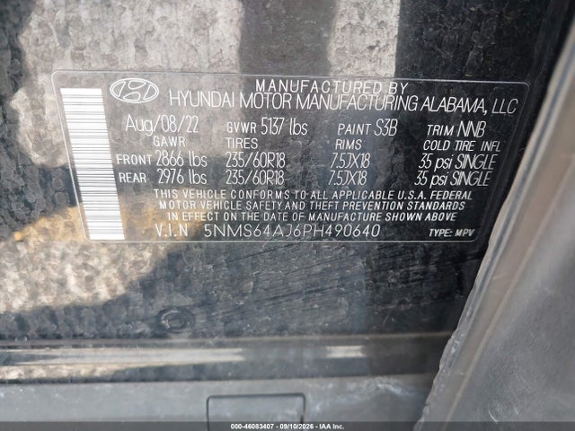 46083407 :رقم المزاد ، 5NMS64AJ6PH490640 vin ، 2023 Hyundai Santa Fe Xrt مزاد بيع
