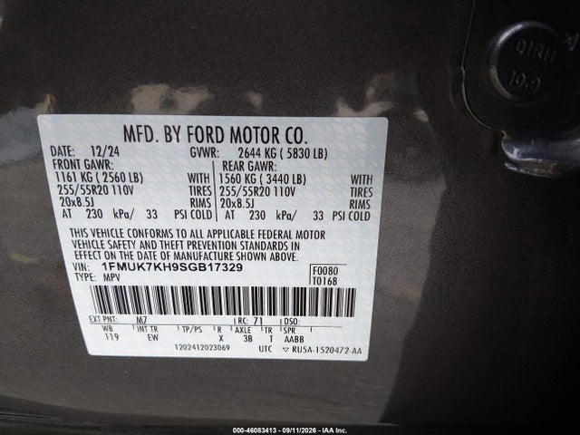 Aukcja sprzedaży 2025 Ford Explorer St-line, vin: 1FMUK7KH9SGB17329, numer aukcji: 46083413