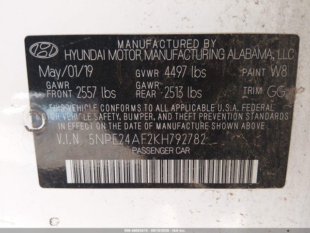Hyundai SONATA SE 2019 5NPE24AF2KH792782 Image 9