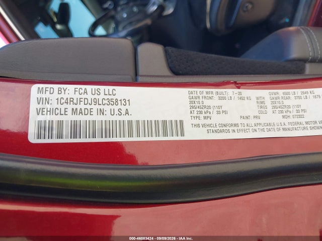 Aukcja sprzedaży 2020 Jeep Grand Cherokee Srt 4x4, vin: 1C4RJFDJ9LC358131, numer aukcji: 46083424