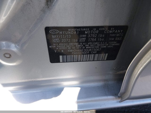 Aukcja sprzedaży 2013 Hyundai Elantra Limited, vin: KMHDH4AE3DU873067, numer aukcji: 46083438