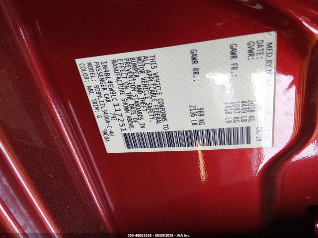 Aukcja sprzedaży 2020 Nissan Altima Sl Intelligent Awd, vin: 1N4BL4EW9LC117251, numer aukcji: 46083456