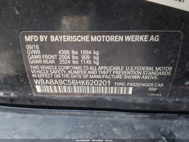 Aukcja sprzedaży 2017 Bmw 320i, vin: WBA8A9C56HK620201, numer aukcji: 46083481