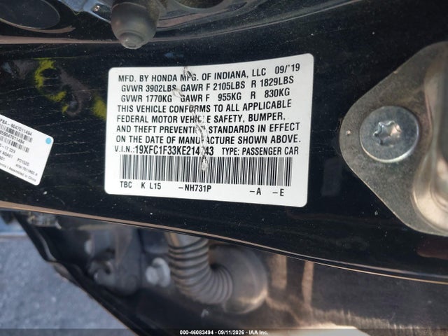 Продажа на аукционе авто 2019 Honda Civic Ex, vin: 19XFC1F33KE214743, номер лота: 46083494