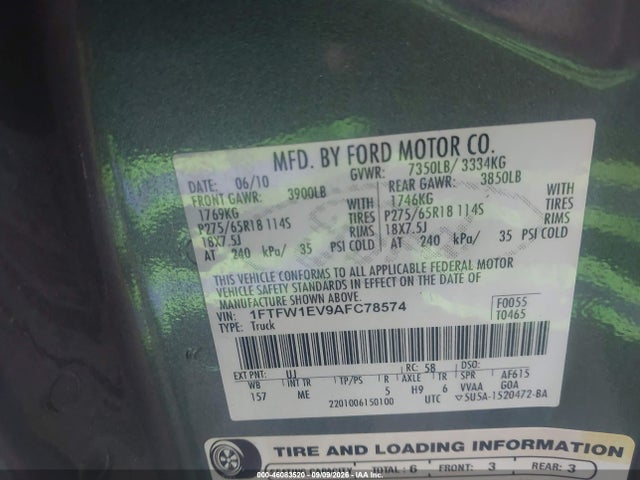 2010 Ford F-150 Fx4/harley-davidson/king Ranch/lariat/platinum/xl/xlt მანქანა იყიდება აუქციონზე, vin: 1FTFW1EV9AFC78574, აუქციონის ნომერი: 46083520