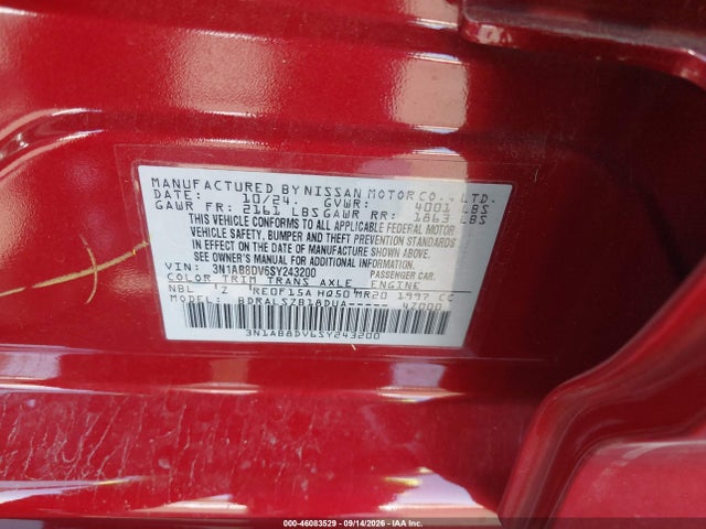 46083529 :رقم المزاد ، 3N1AB8DV6SY243200 vin ، 2025 Nissan Sentra Sr مزاد بيع