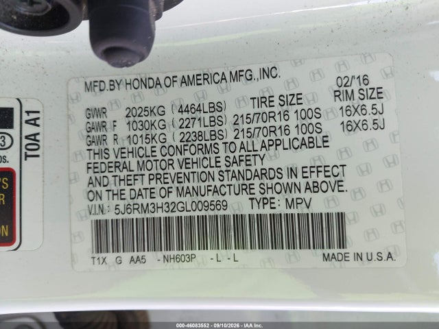 Honda CR-V LX 2016 5J6RM3H32GL009569 Image 9