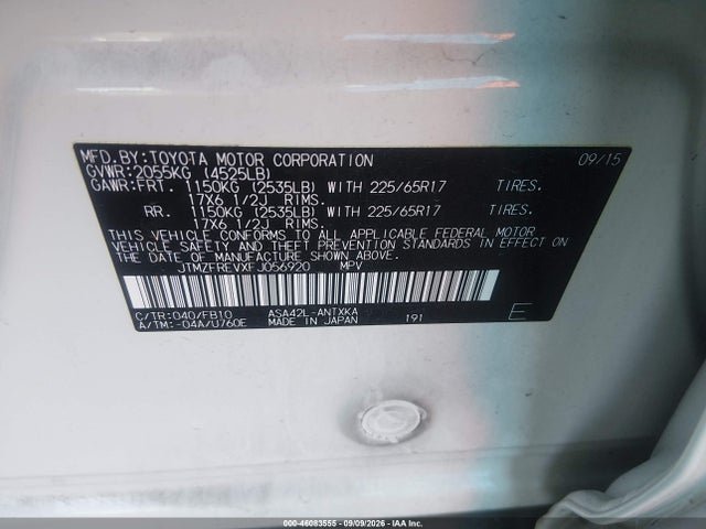 Toyota RAV4 LE 2015 JTMZFREVXFJ056920 Image 9