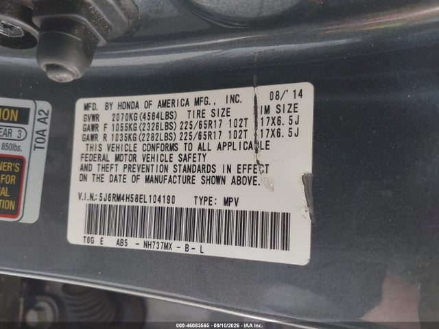 Aukcja sprzedaży 2014 Honda Cr-v Ex, vin: 5J6RM4H58EL104190, numer aukcji: 46083565
