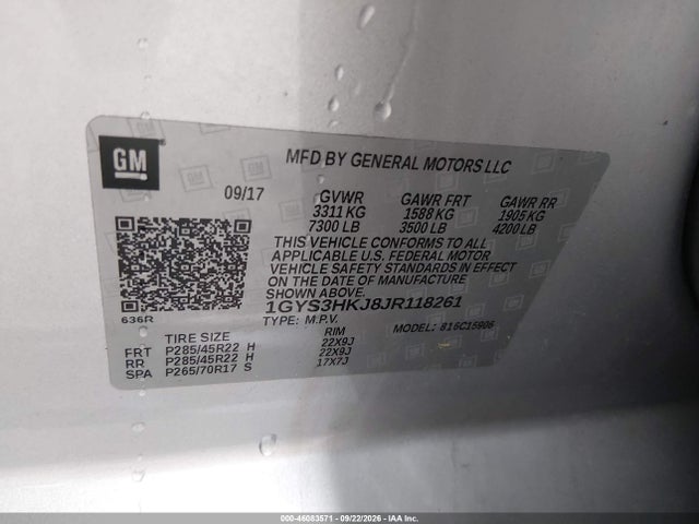 Aukcja sprzedaży 2018 Cadillac Escalade Esv Luxury, vin: 1GYS3HKJ8JR118261, numer aukcji: 46083571
