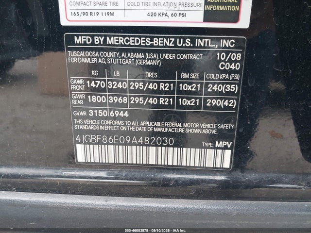 2009 Mercedes-benz Gl 550 4matic მანქანა იყიდება აუქციონზე, vin: 4JGBF86E09A482030, აუქციონის ნომერი: 46083575