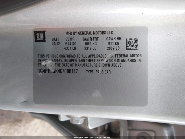 2012 Buick Verano Convenience Group მანქანა იყიდება აუქციონზე, vin: 1G4PR5SK4C4186117, აუქციონის ნომერი: 46083584