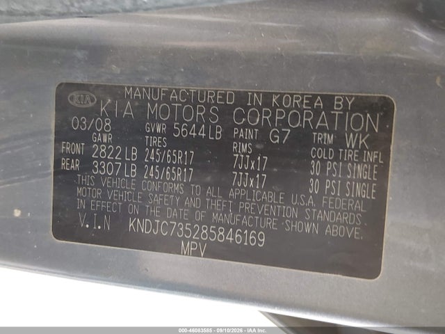 Aukcja sprzedaży 2008 Kia Sorento Lx, vin: KNDJC735285846169, numer aukcji: 46083585