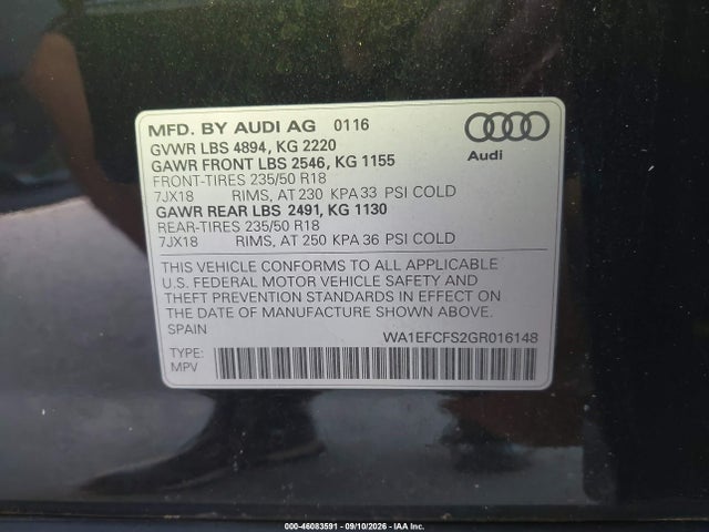 Aukcja sprzedaży 2016 Audi Q3 2.0t Premium Plus, vin: WA1EFCFS2GR016148, numer aukcji: 46083591