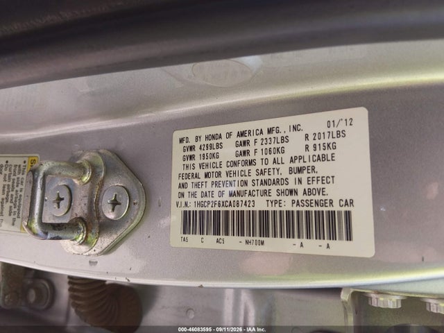 Aukcja sprzedaży 2012 Honda Accord 2.4 Se, vin: 1HGCP2F6XCA087423, numer aukcji: 46083595