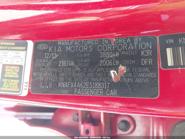 2014 Kia Forte Lx მანქანა იყიდება აუქციონზე, vin: KNAFX4A62E5188317, აუქციონის ნომერი: 46083604