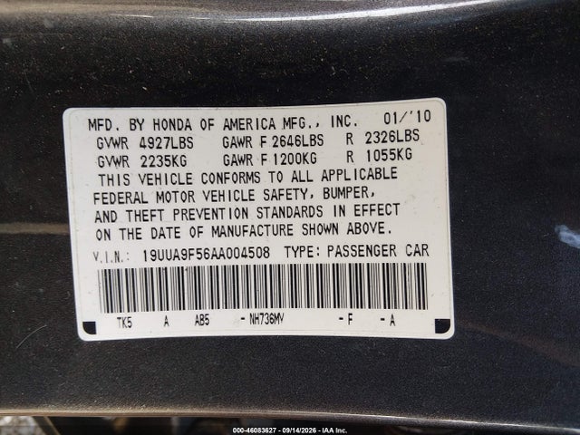 Продажа на аукционе авто 2010 Acura Tl 3.7, vin: 19UUA9F56AA004508, номер лота: 46083627