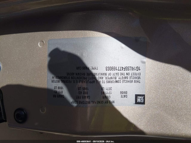 46083641 :رقم المزاد ، 1G1AL55F477169003 vin ، 2007 Chevrolet Cobalt Lt مزاد بيع