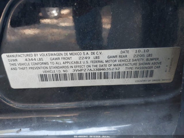 Продаж на аукціоні авто 2011 Volkswagen Jetta Sportwagen 2.5l S, vin: 3VWPZ7AJ3BM635232, номер лоту: 46083643