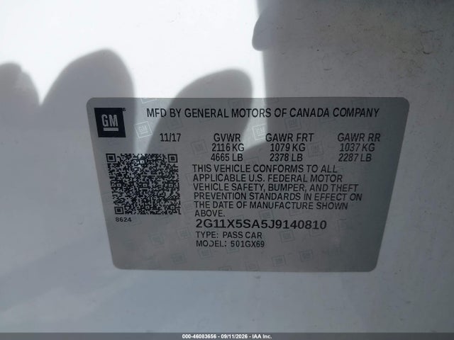 46083656 :رقم المزاد ، 2G11X5SA5J9140810 vin ، 2018 Chevrolet Impala 1fl مزاد بيع
