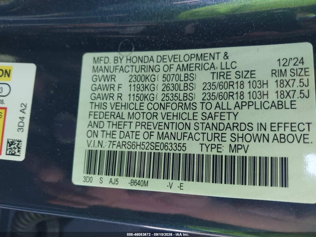 Aukcja sprzedaży 2025 Honda Cr-v Hybrid Sport, vin: 7FARS6H52SE063355, numer aukcji: 46083672