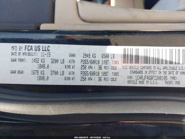Продажа на аукционе авто 2015 Jeep Grand Cherokee Laredo, vin: 1C4RJFAG8FC208105, номер лота: 46083676