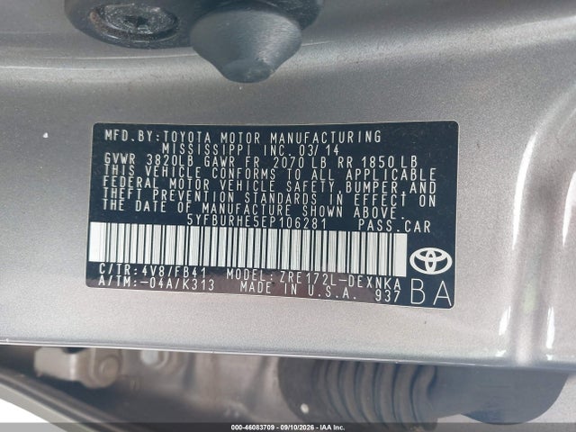 Aukcja sprzedaży 2014 Toyota Corolla Le/le Plus/le Premium, vin: 5YFBURHE5EP106281, numer aukcji: 46083709