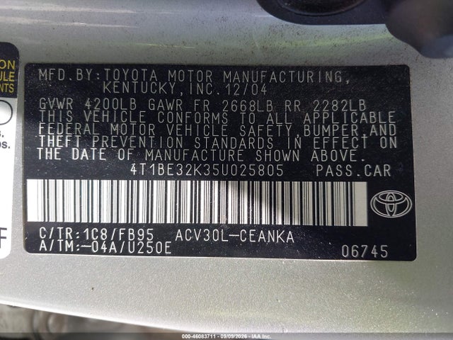 Продаж на аукціоні авто 2005 Toyota Camry Le, vin: 4T1BE32K35U025805, номер лоту: 46083711