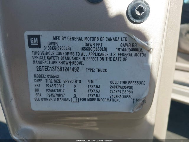 Aukcja sprzedaży 2006 Gmc Sierra 1500 Sle1, vin: 2GTEC13T361241492, numer aukcji: 46083731