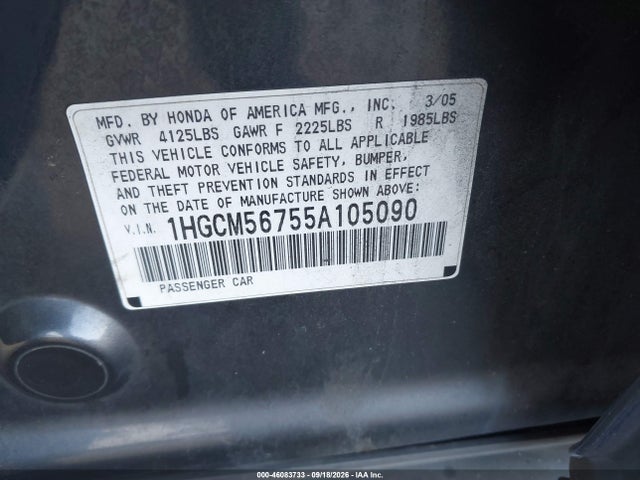 Aukcja sprzedaży 2005 Honda Accord 2.4 Ex, vin: 1HGCM56755A105090, numer aukcji: 46083733