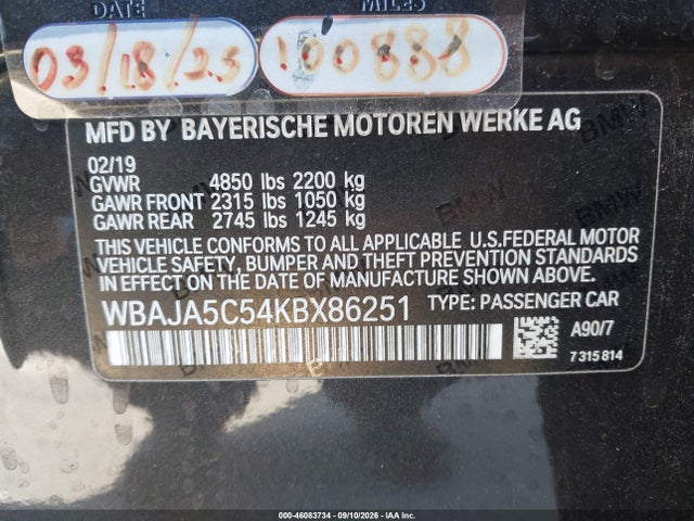 WBAJA5C54KBX86251 BMW 530I
