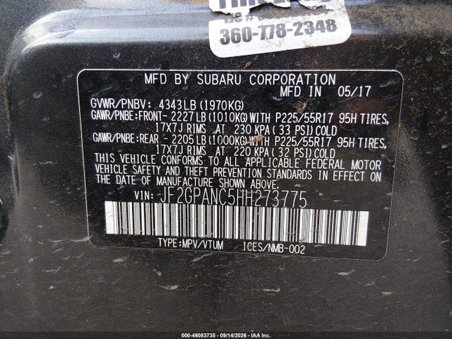 Subaru Crosstrek 2.0i Limited 2017 JF2GPANC5HH273775 Image 9