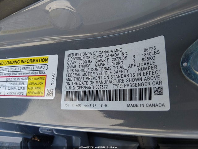 Honda Civic Sport 2026 2HGFE2F55TH607572 Image 9