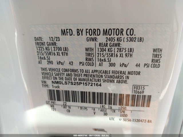 Продажа на аукционе авто 2023 Ford Transit Connect Xl, vin: NM0LS7S25P1572164, номер лота: 46083744