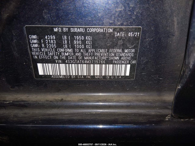 46083757 :رقم المزاد ، 4S3GTAT64M3715766 vin ، 2021 Subaru Impreza Limited 5-door مزاد بيع
