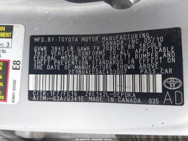 Продажа на аукционе авто 2010 Toyota Corolla Le, vin: 2T1BU4EE0AC403007, номер лота: 46083759