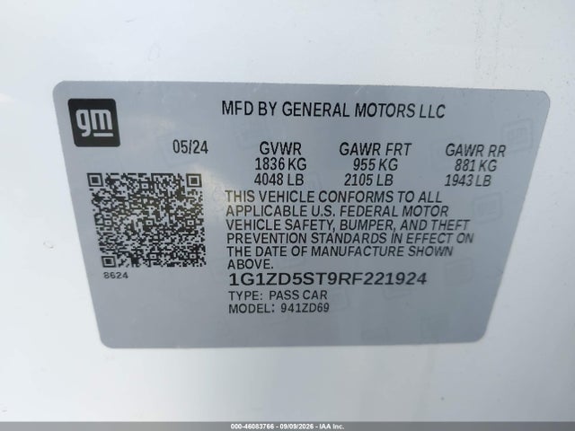 Продаж на аукціоні авто 2024 Chevrolet Malibu Fwd 1lt, vin: 1G1ZD5ST9RF221924, номер лоту: 46083766