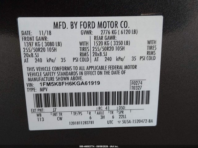 Ford Explorer Limited 2019 1FM5K8FH6KGA61919 Image 9